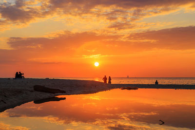 Scenic view of sea against orange sky