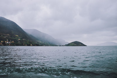 View from the ferry to monte isola on a rainy day.