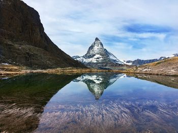 Reflection of mountain in lake against sky