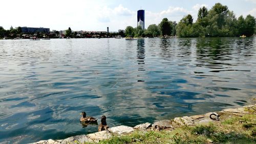 Scenic view of lake against sky