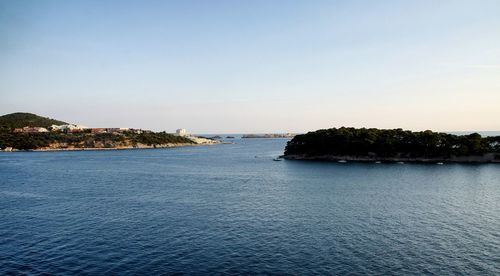 Scenic view of sea against clear sky