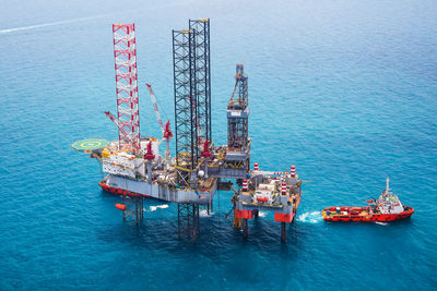 Oil rig in sea from aerial