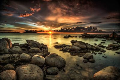 Scenic view of sea against cloudy sky