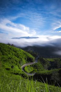 Scenic view of landscape against cloudy sky