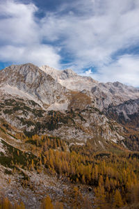 Scenic view of rocky mountains against sky