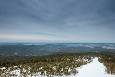 Scenic view of landscape against sky during winter