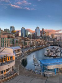 View of modern buildings against sky in city