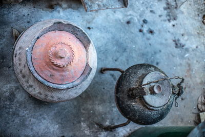 High angle view of rusty metal