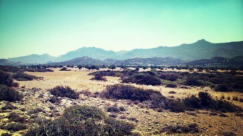 Scenic view of mountains against clear sky