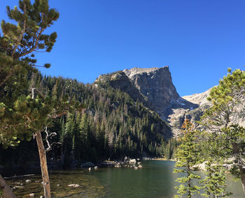 Scenic view of lake against blue sky