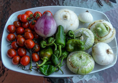 High angle view of vegetables on table