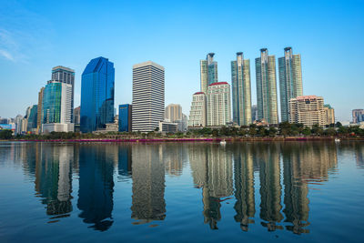 Reflection of buildings in city