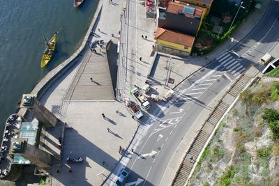 High angle view of road by river in city