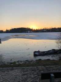 Scenic view of lake against sky during sunset