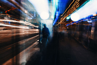 Blurred motion of train at night