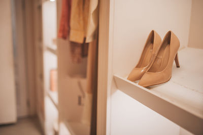 Close-up of shoes on rack