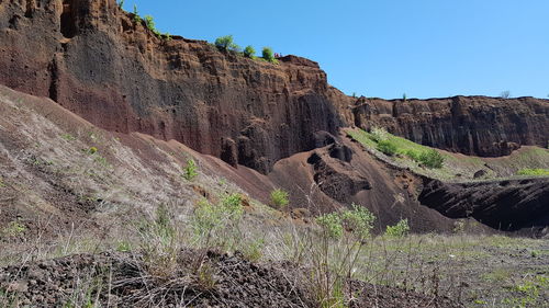 Scenic view of rocky mountains against clear sky