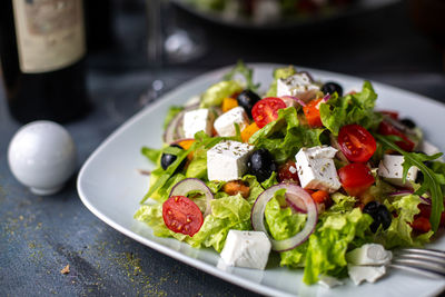 Close-up of food in plate on table