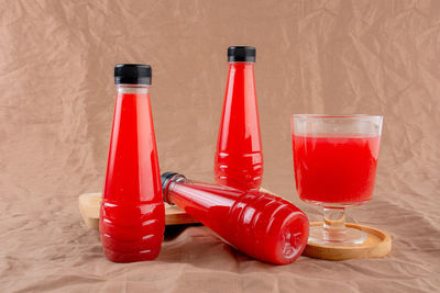 High angle view of drink on table