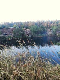 Scenic view of lake against clear sky