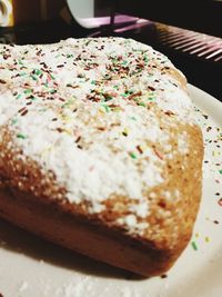 Close-up of cake in plate on table