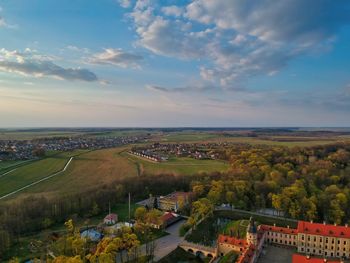 High angle view of townscape against sky