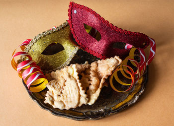 High angle view of dessert in plate on table