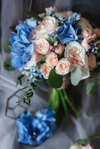 High angle view of rose bouquet