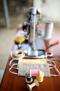 Close-up of guitar on table