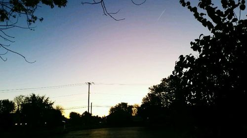 Low angle view of silhouette trees against clear sky