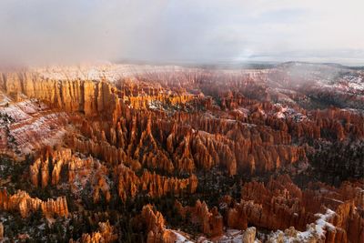 Aerial view of landscape against cloudy sky