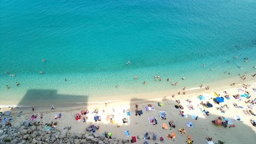 High angle view of people on beach