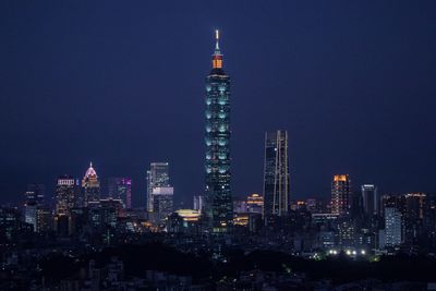 Illuminated buildings in taipei city at night