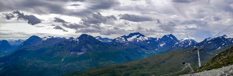 Panoramic view of snowcapped mountains against sky