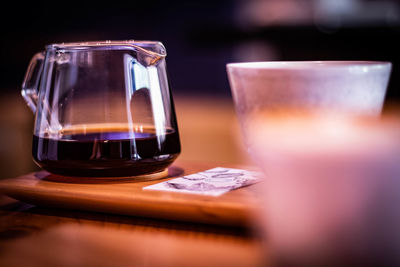 Close-up of beer in glass on table