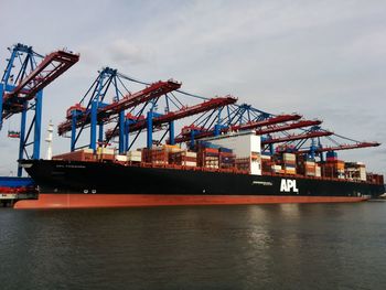 Commercial dock against sky