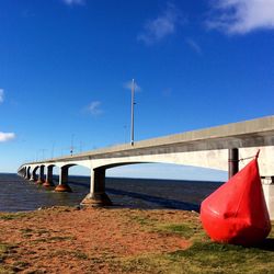 Bridge over river against blue sky