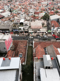 High angle view of buildings in city
