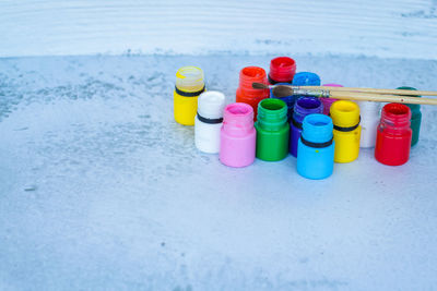 Close-up of multi colored pencils on table