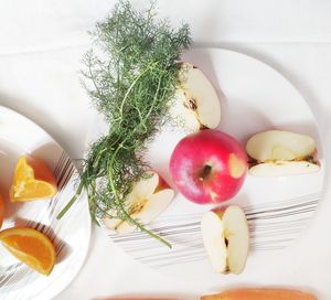 High angle view of apples on table