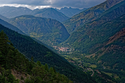 High angle view of valley against sky