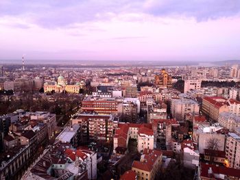 High angle shot of townscape against sky