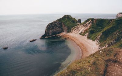 High angle view of sea against clear sky