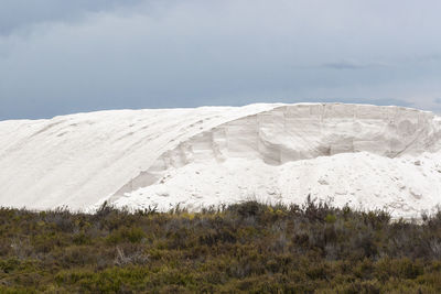 Scenic view of snowy field against sky