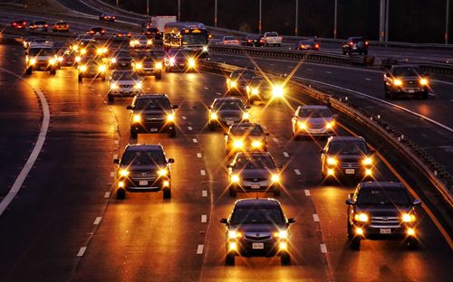 Traffic on road at night