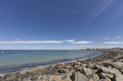 Scenic view of sea against blue sky