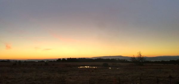 Scenic view of field against sky during sunset