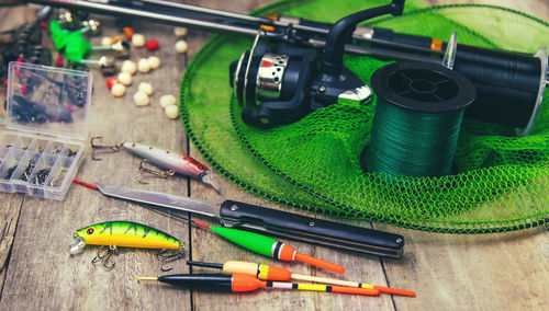 High angle view of camera on table