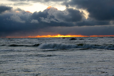 Scenic view of sea against sky during sunset