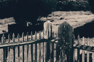 Close-up of wooden railing